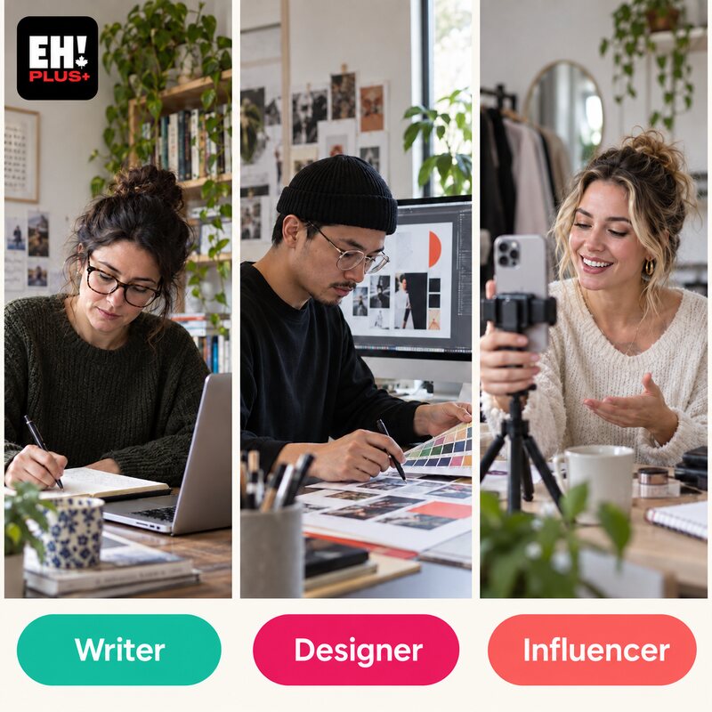 Writer, designer and influencer creating content, with matching EH! Plus profile badges.