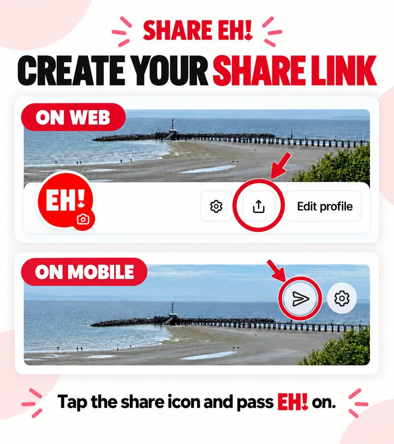 Create your EH! share link using the share icon on web or mobile.
