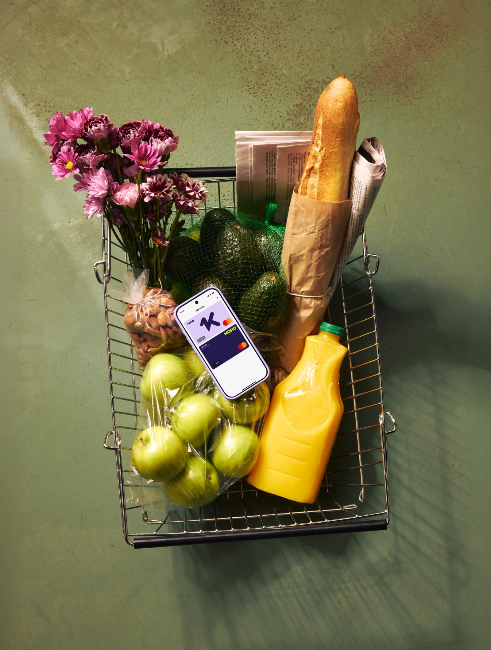 Grocery basket with KOHO card 