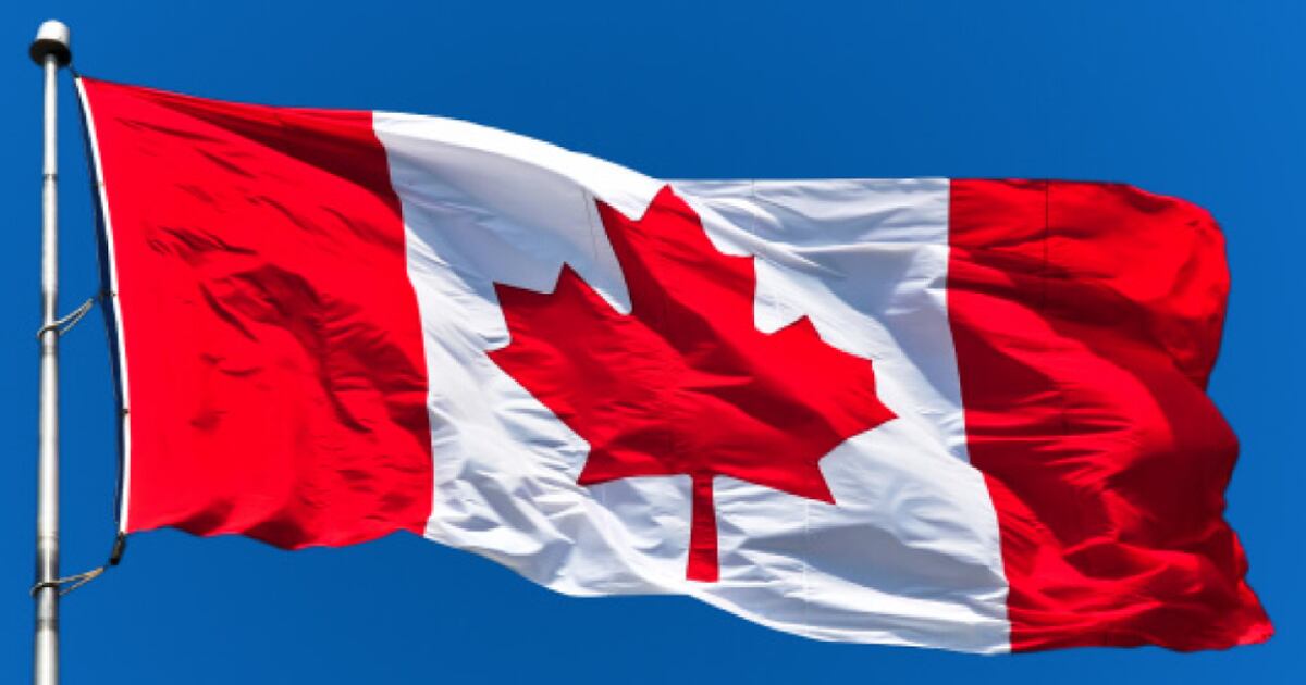 Canadian flag flying in the wind
